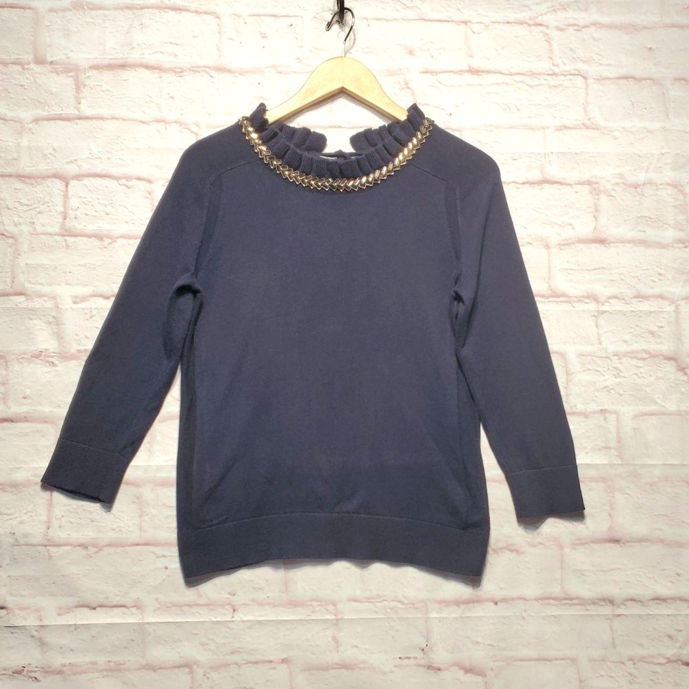RSVP By Talbots Sweater Womens Small‎ Blue Embellished Neck Knit Holiday Elegant